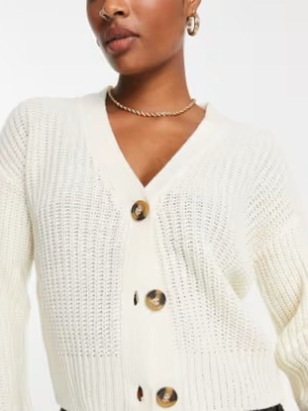 Brave Soul Petite daisy fisherman knit cardigan in cream